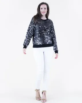 038- Very Moda Black Sequin Crew Neck Pullover Sweater