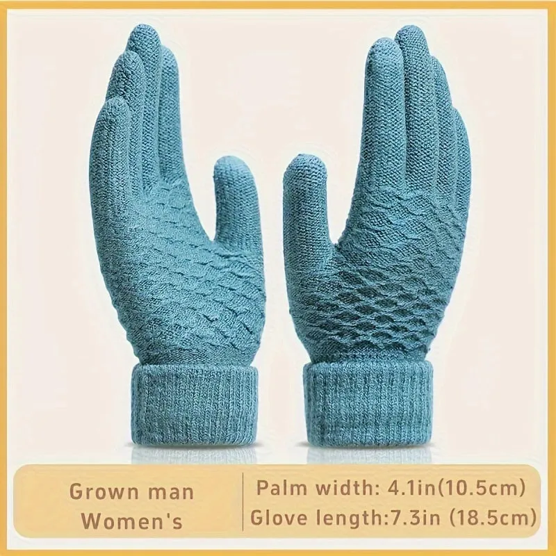 1 Pair Winter Warmth Gloves, Unisex Thermal Knit Touchscreen Gloves, Full Finger Thickened Windproof, Stretchable Acrylic Yarn, Machine Washable - Assorted Colors