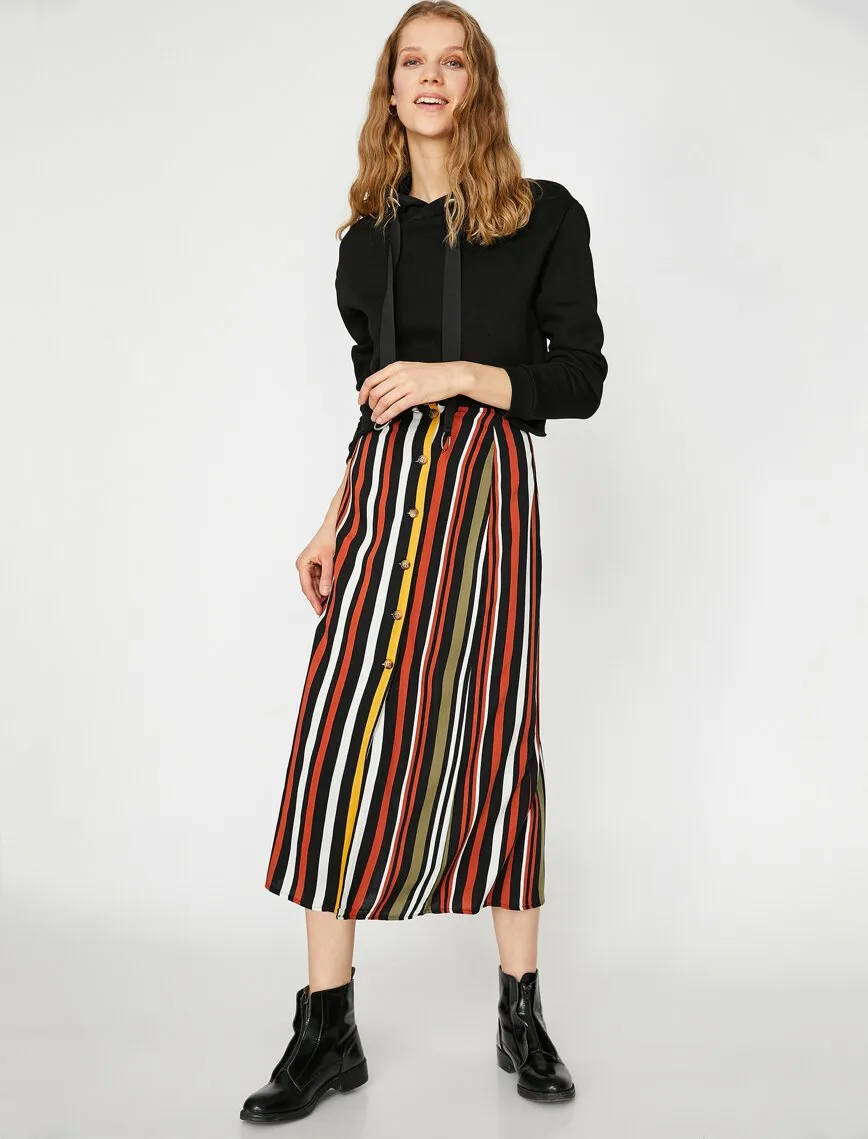 11954 Multi Colour Striped Midi Skirt