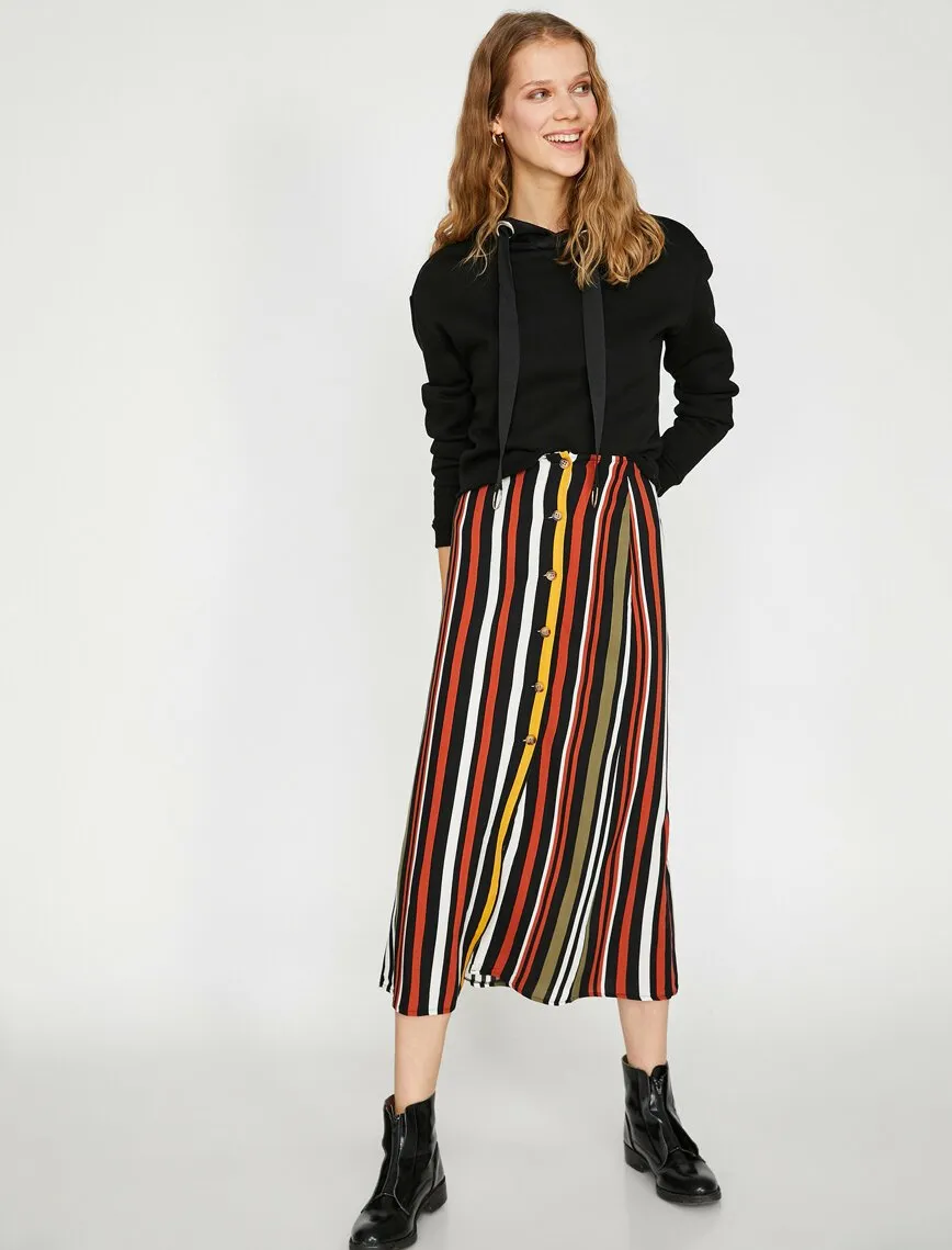 11954 Multi Colour Striped Midi Skirt