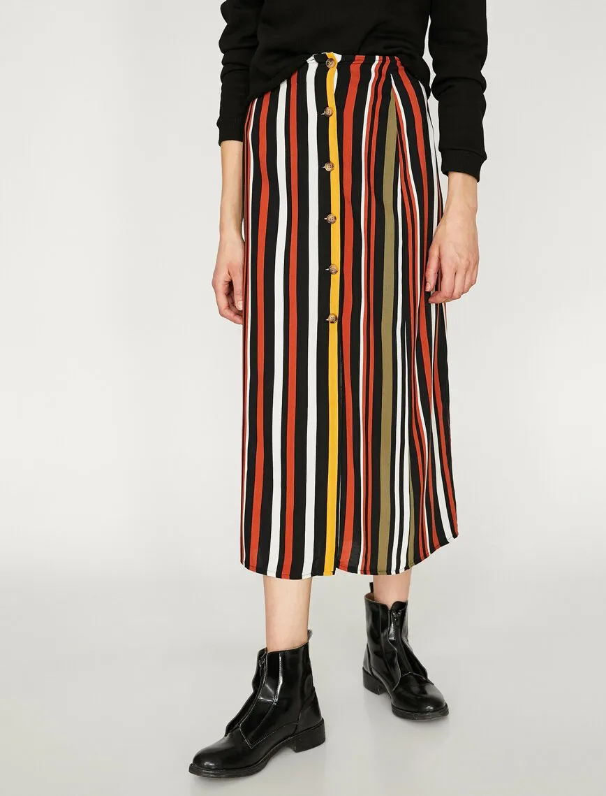 11954 Multi Colour Striped Midi Skirt