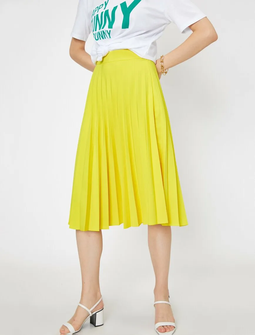 12042 Yellow Frill Detailed Midi Skirt