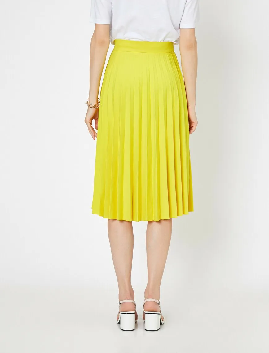 12042 Yellow Frill Detailed Midi Skirt