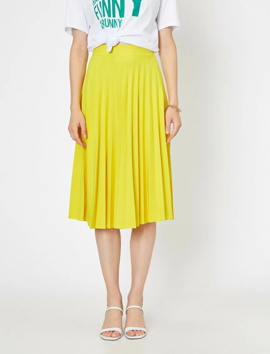 12042 Yellow Frill Detailed Midi Skirt