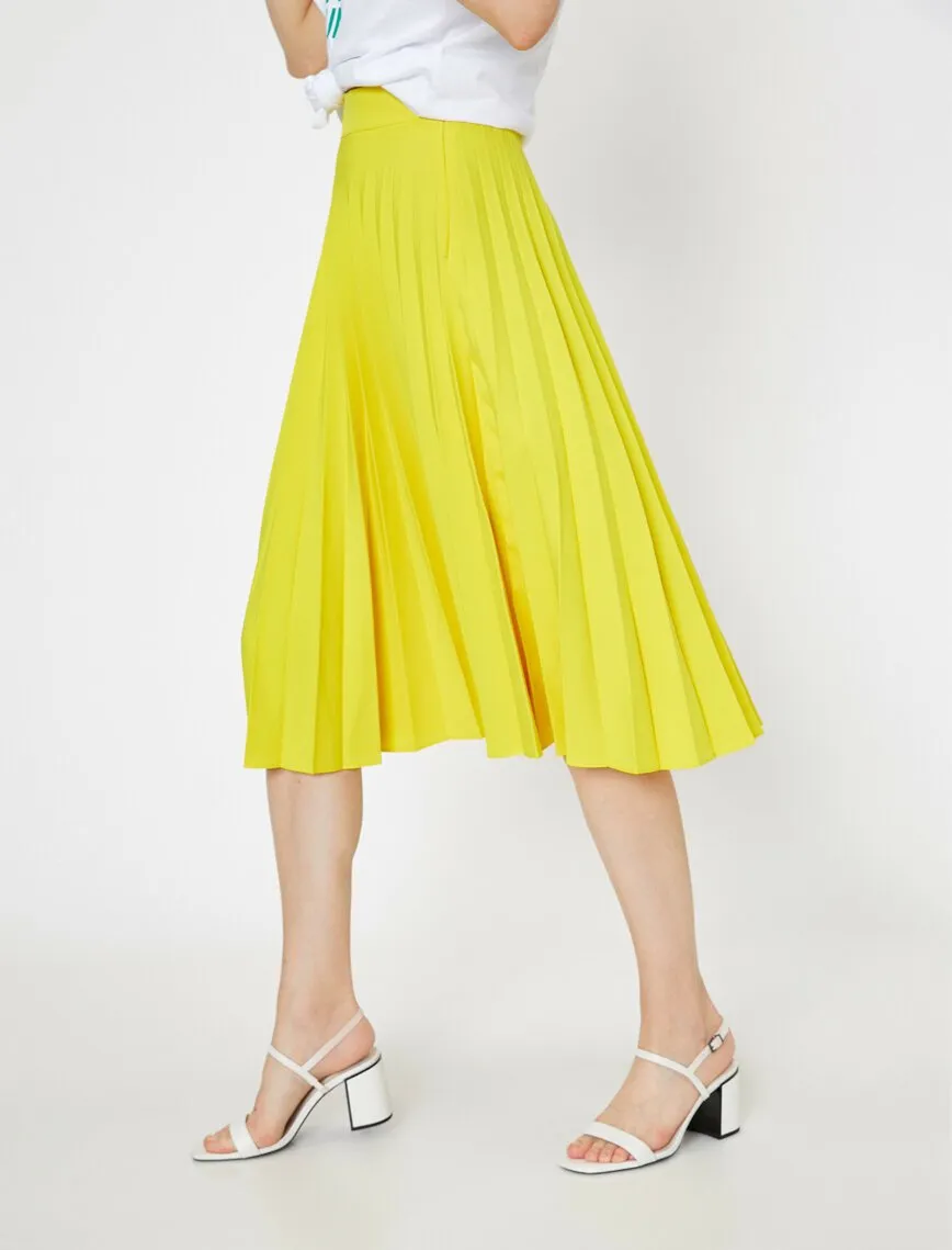 12042 Yellow Frill Detailed Midi Skirt