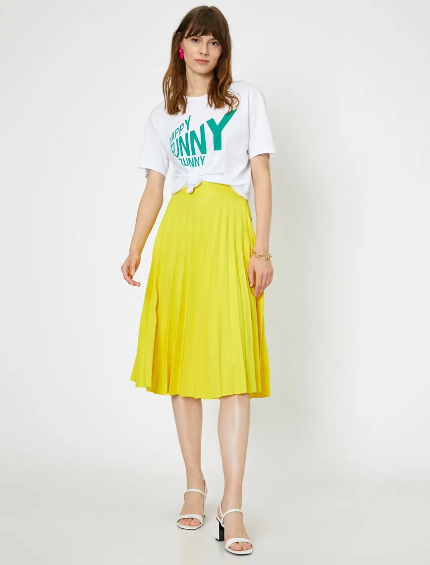 12042 Yellow Frill Detailed Midi Skirt