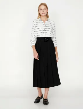 12172 Black Waist Detailed Midi Skirt