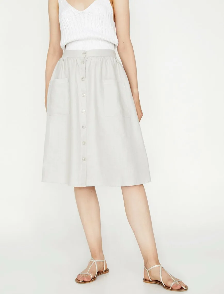 12244 Beige Pocket Detailed Midi Skirt