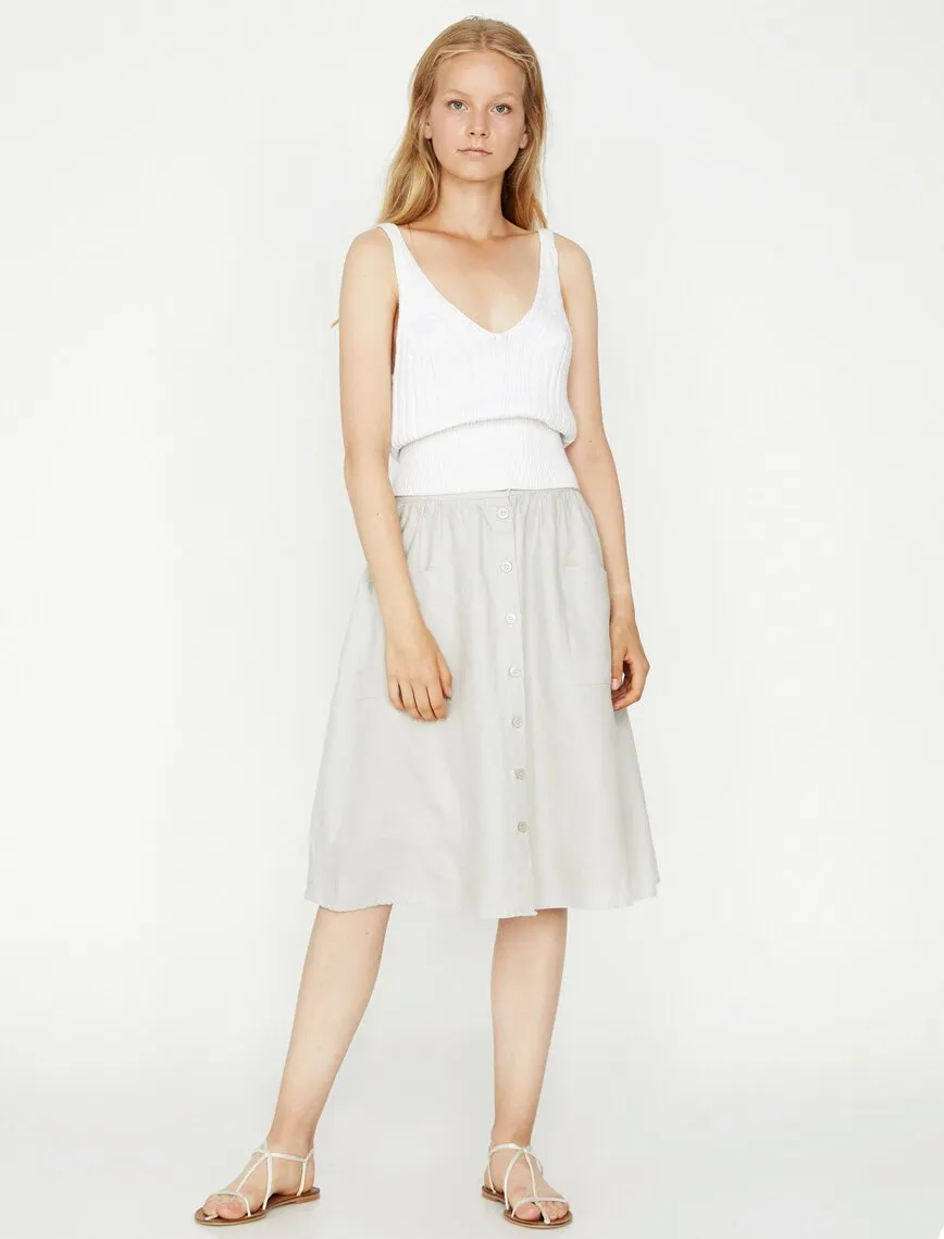 12244 Beige Pocket Detailed Midi Skirt