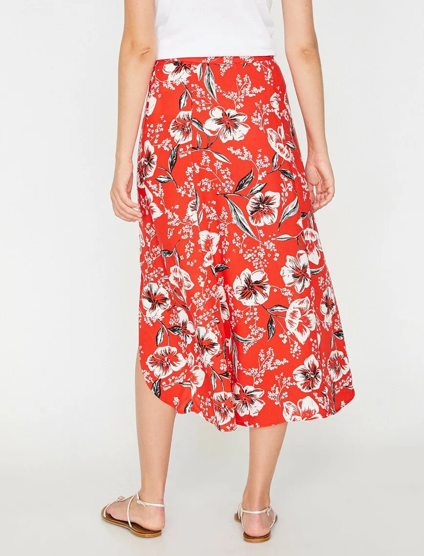 12283 Red Floral Midi Skirt