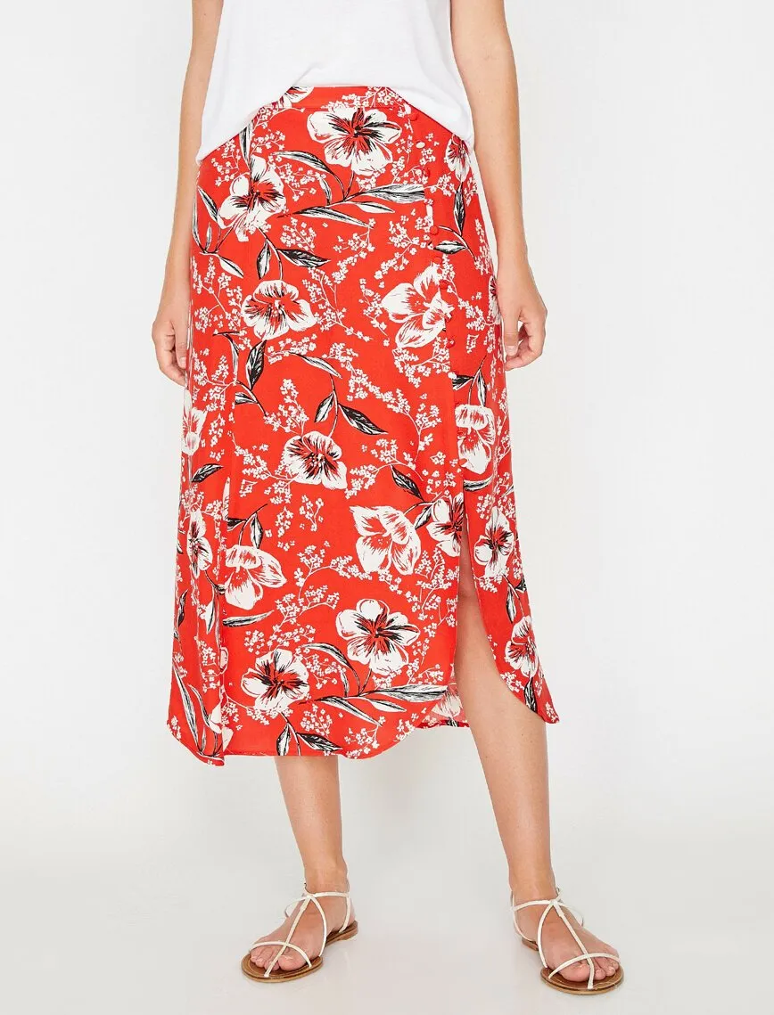 12283 Red Floral Midi Skirt