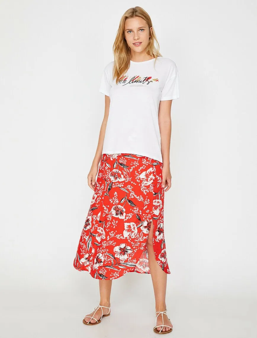 12283 Red Floral Midi Skirt