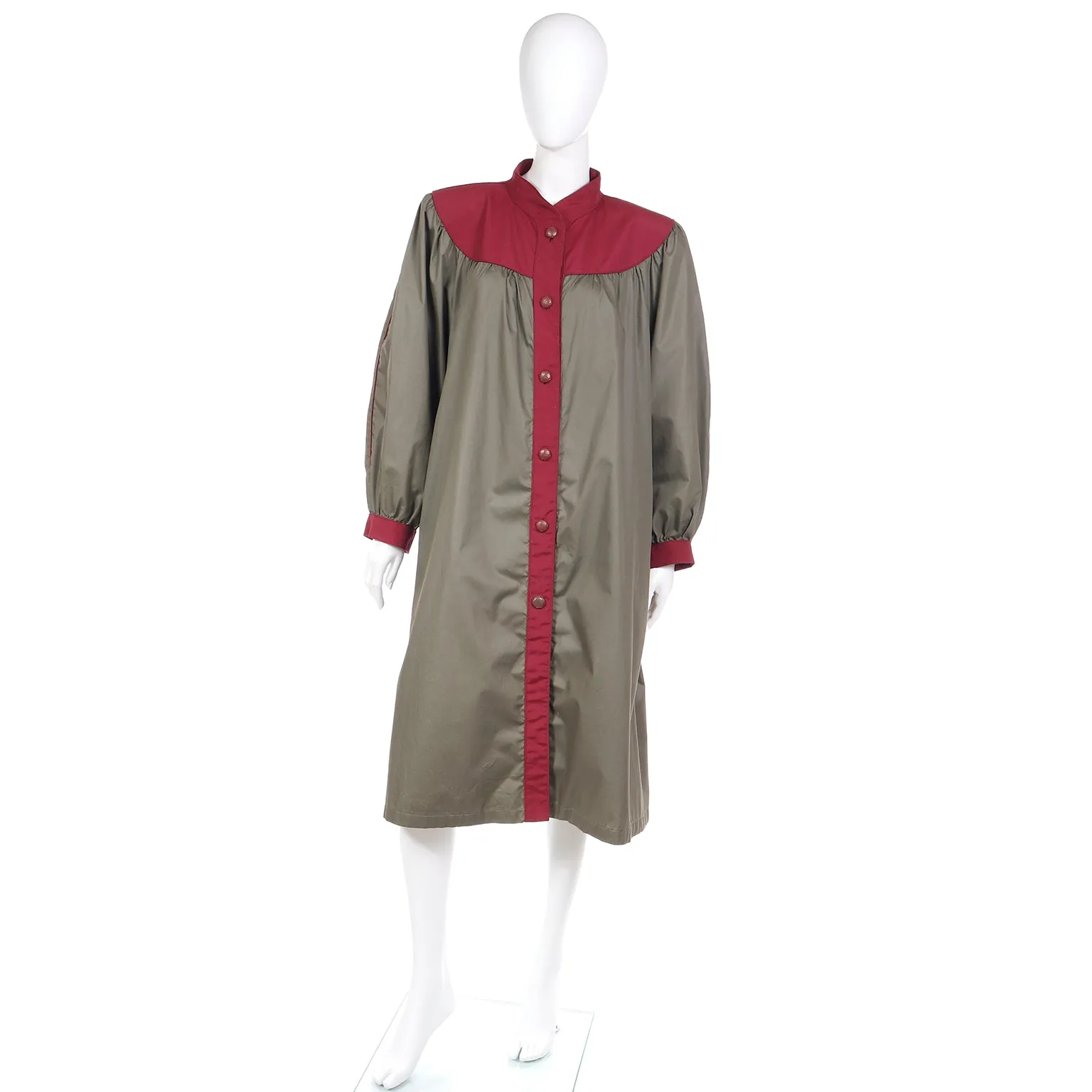 1980s Yves Saint Laurent Green & Maroon Raincoat