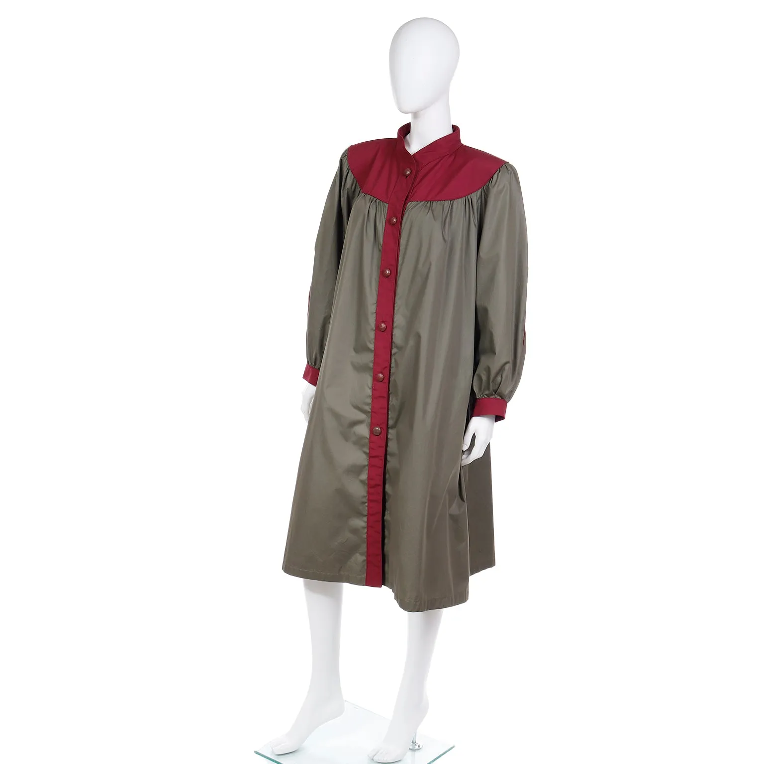 1980s Yves Saint Laurent Green & Maroon Raincoat