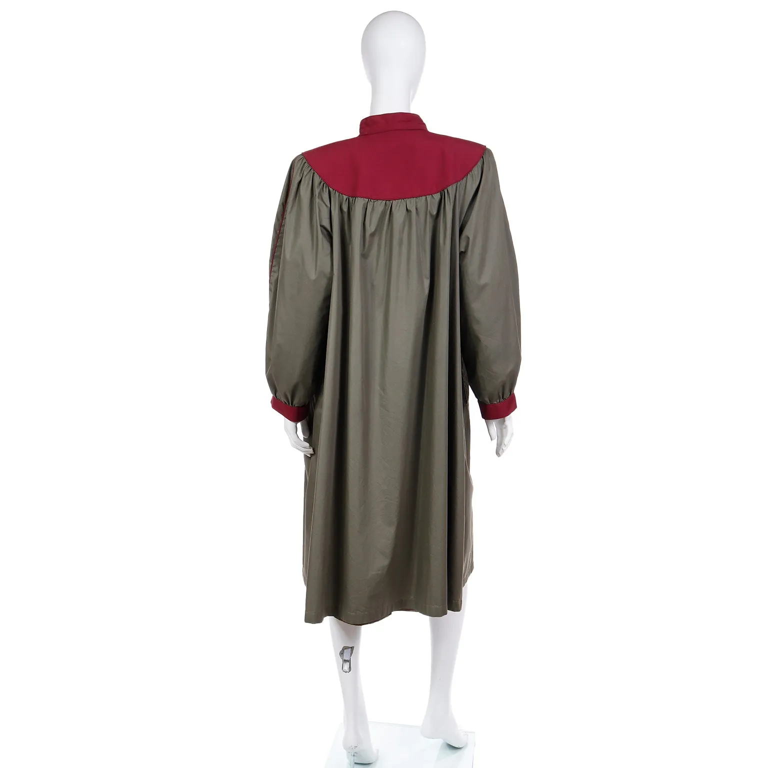 1980s Yves Saint Laurent Green & Maroon Raincoat