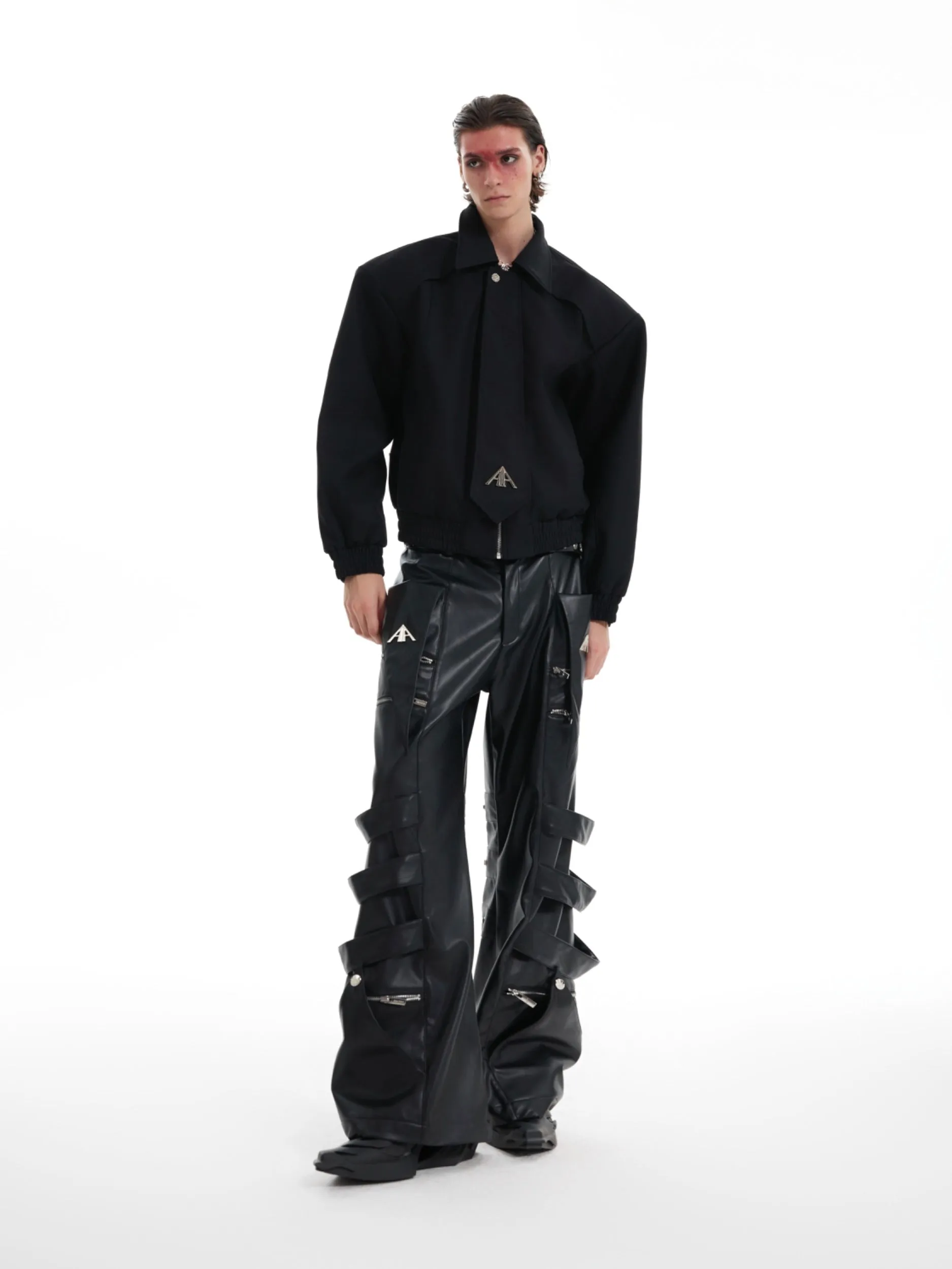 【24s Oct.】Pleated Tightening Shoulder Pads Design Sense Biker Jacket