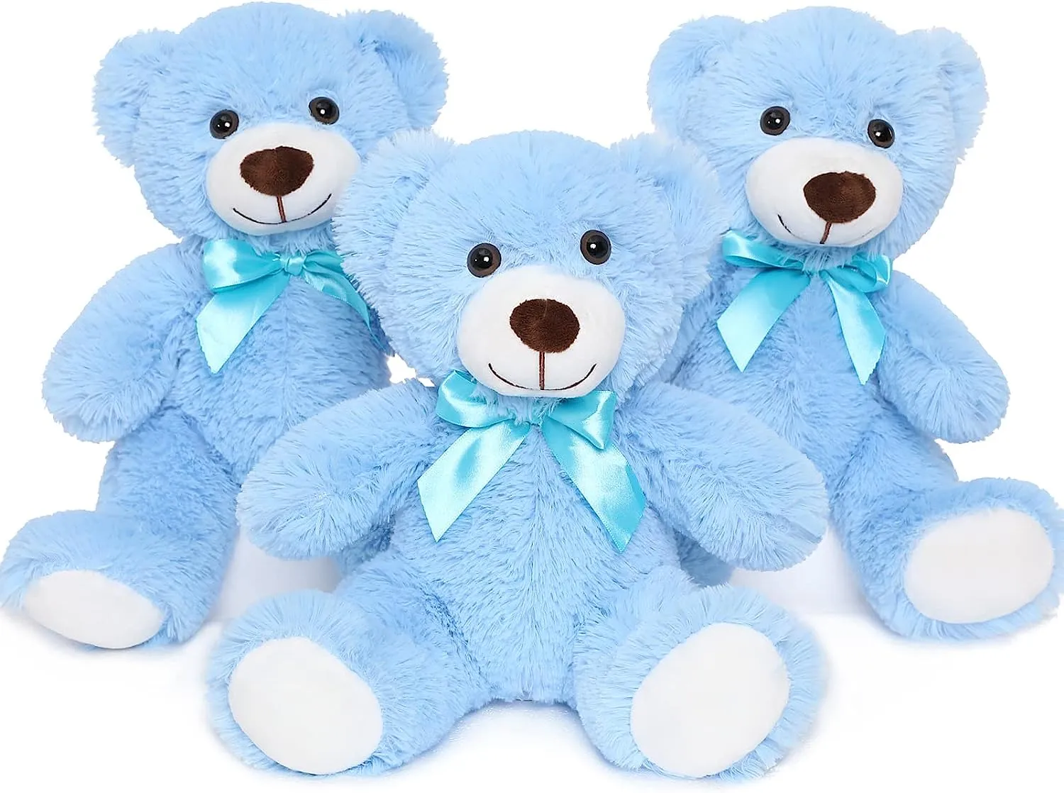 3 Pack Teddy Bear Plush Toy Set, Blue, 13.8 Inches