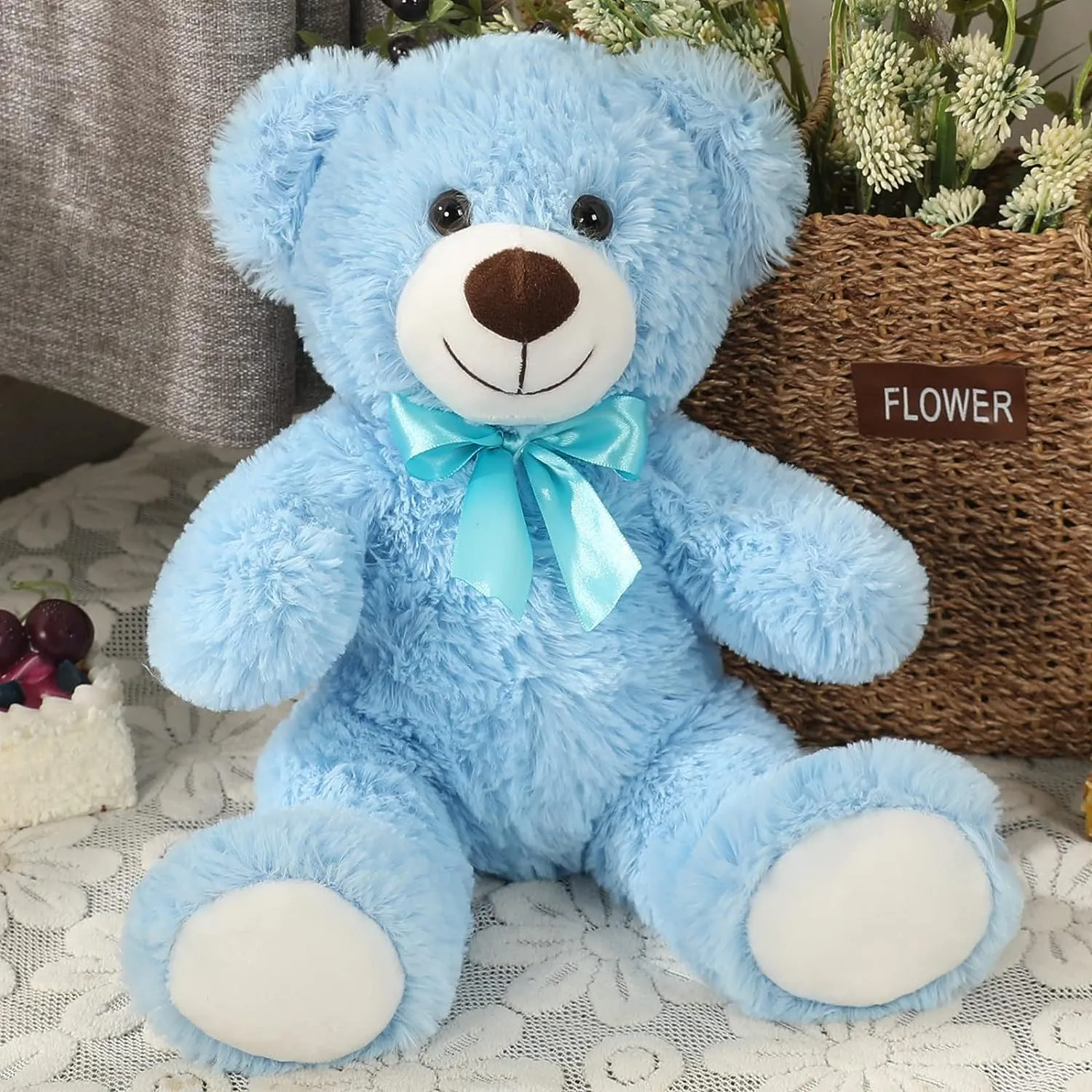 3 Pack Teddy Bear Plush Toy Set, Blue, 13.8 Inches