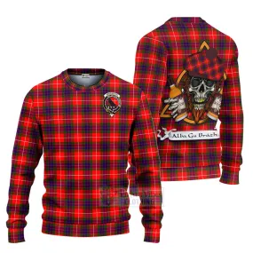 Abernethy Tartan Ugly Sweater with Family Crest and Bearded Skull Holding Bottles of Whiskey