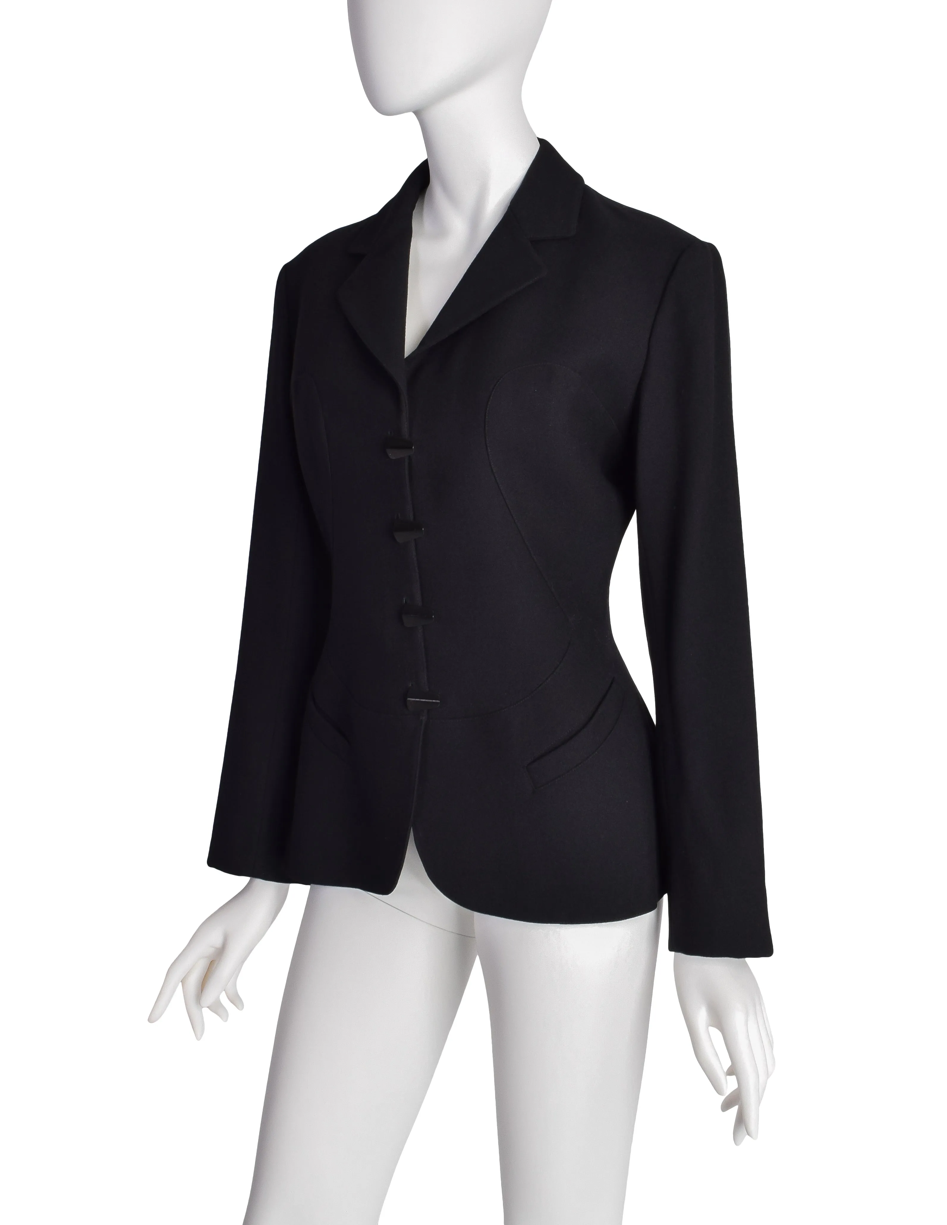 Alaia Vintage AW 1991 Black Wool Tailored Panel Blazer Jacket