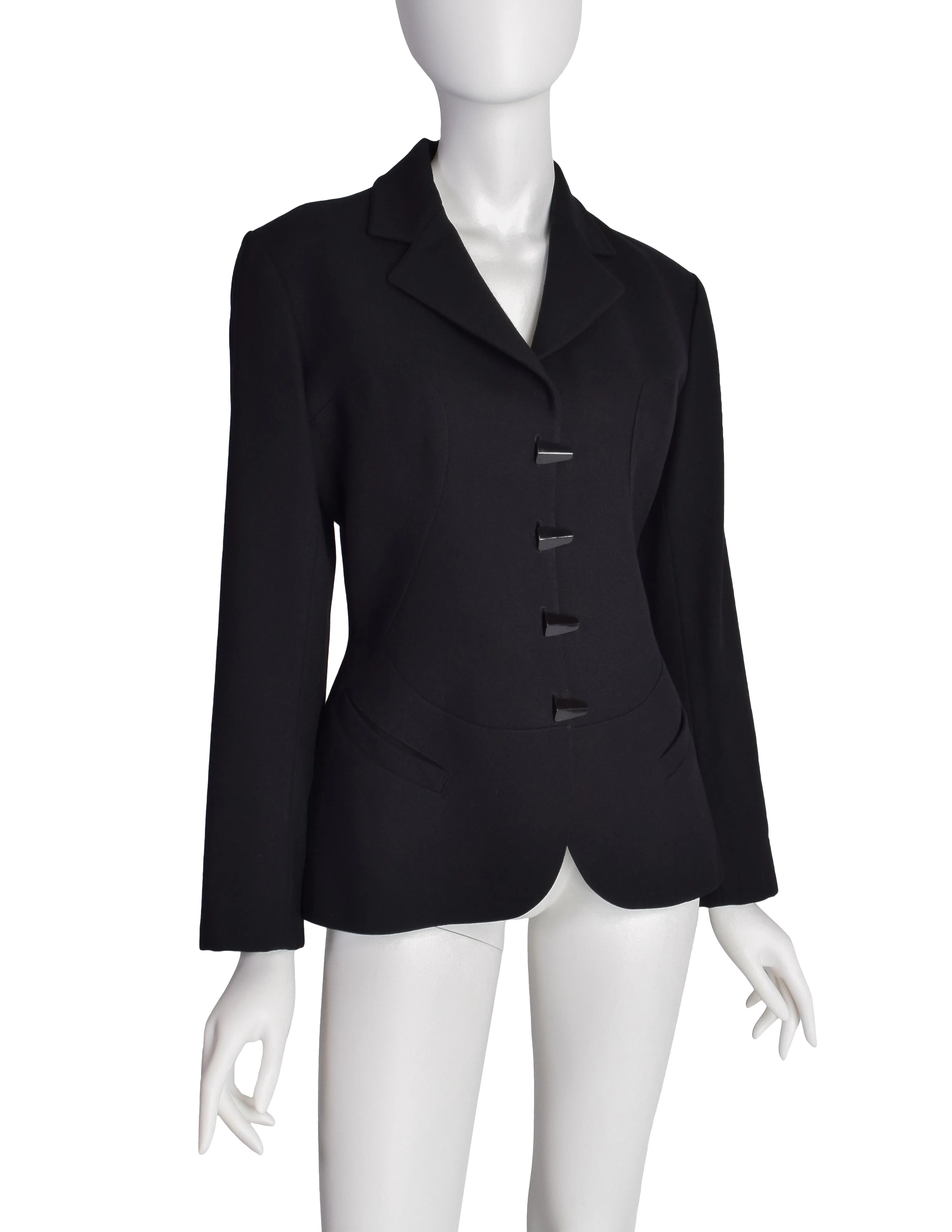 Alaia Vintage AW 1991 Black Wool Tailored Panel Blazer Jacket