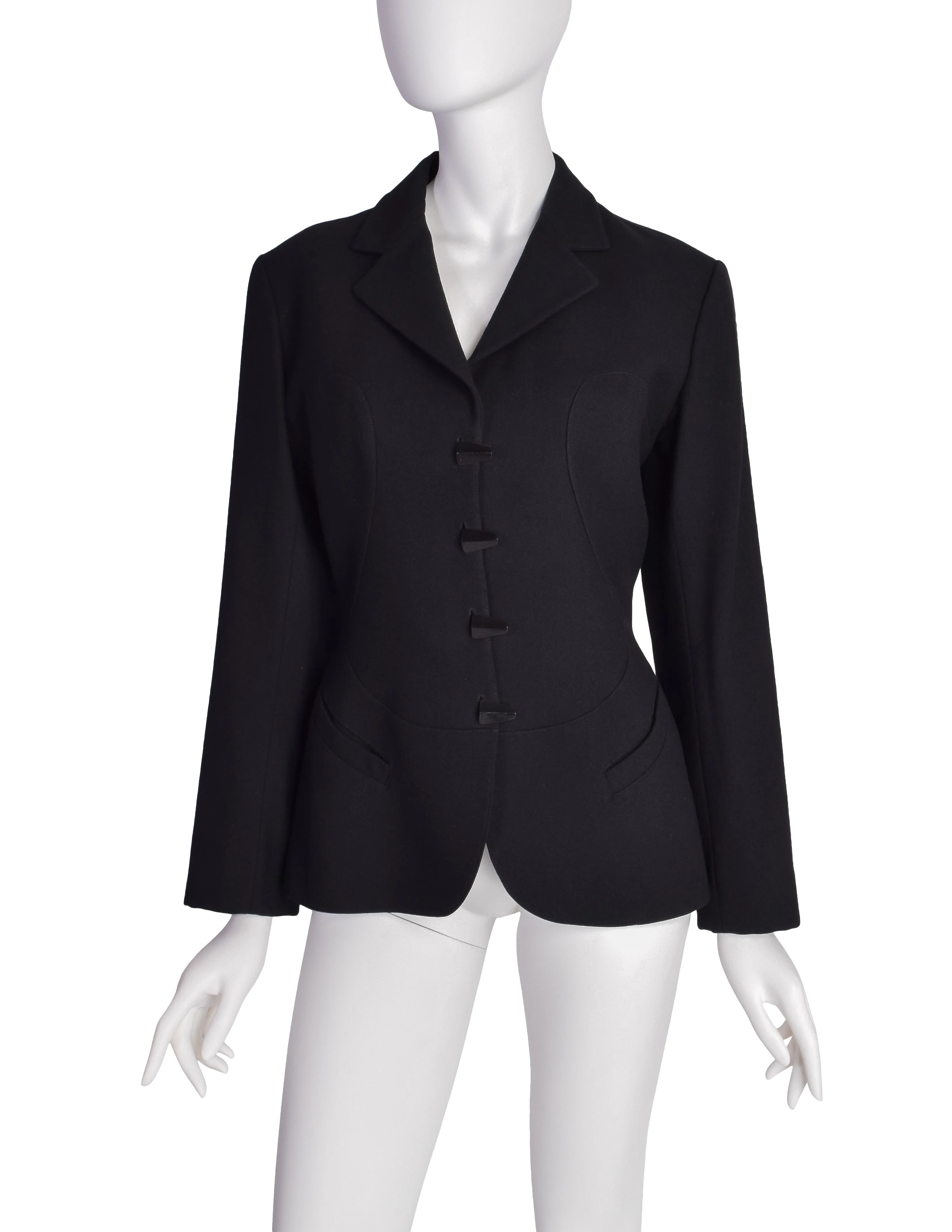 Alaia Vintage AW 1991 Black Wool Tailored Panel Blazer Jacket