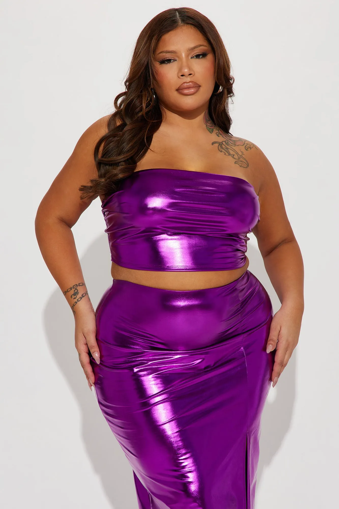 Always Distracted Metallic Skirt Set - Purple