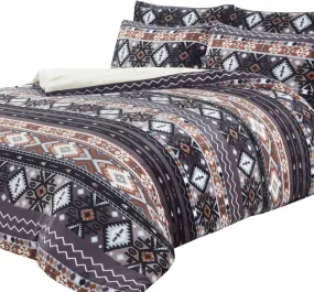 Aztec Print Teddy Fleece Duvet Set with Reversible Sherpa Fur Luxurious Winter Comfort in Single Double King Sizes by OLIVIA ROCCO