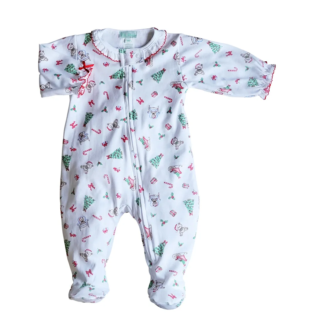 Baby Girl's "Christmas Teddy Bear"  Footie