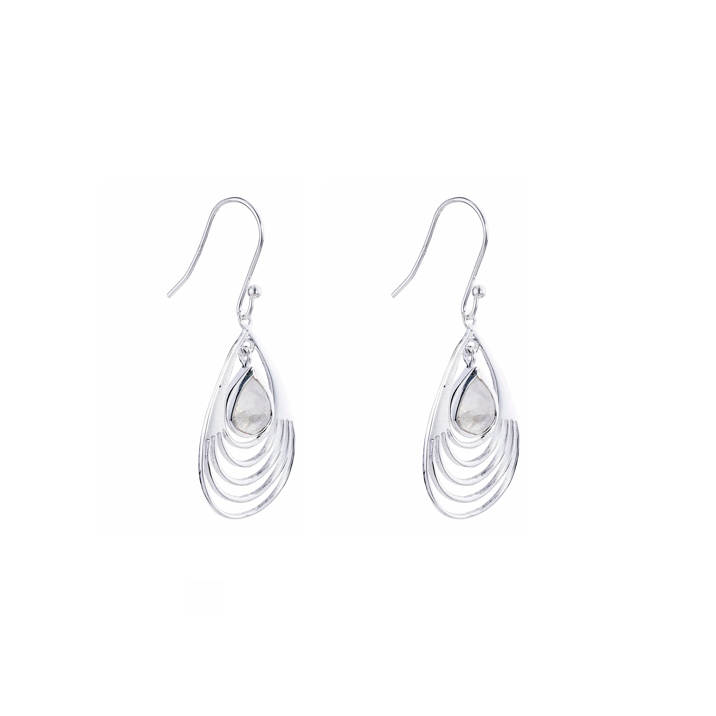 Baila Rainbow Moonstone Earrings, Sterling Silver