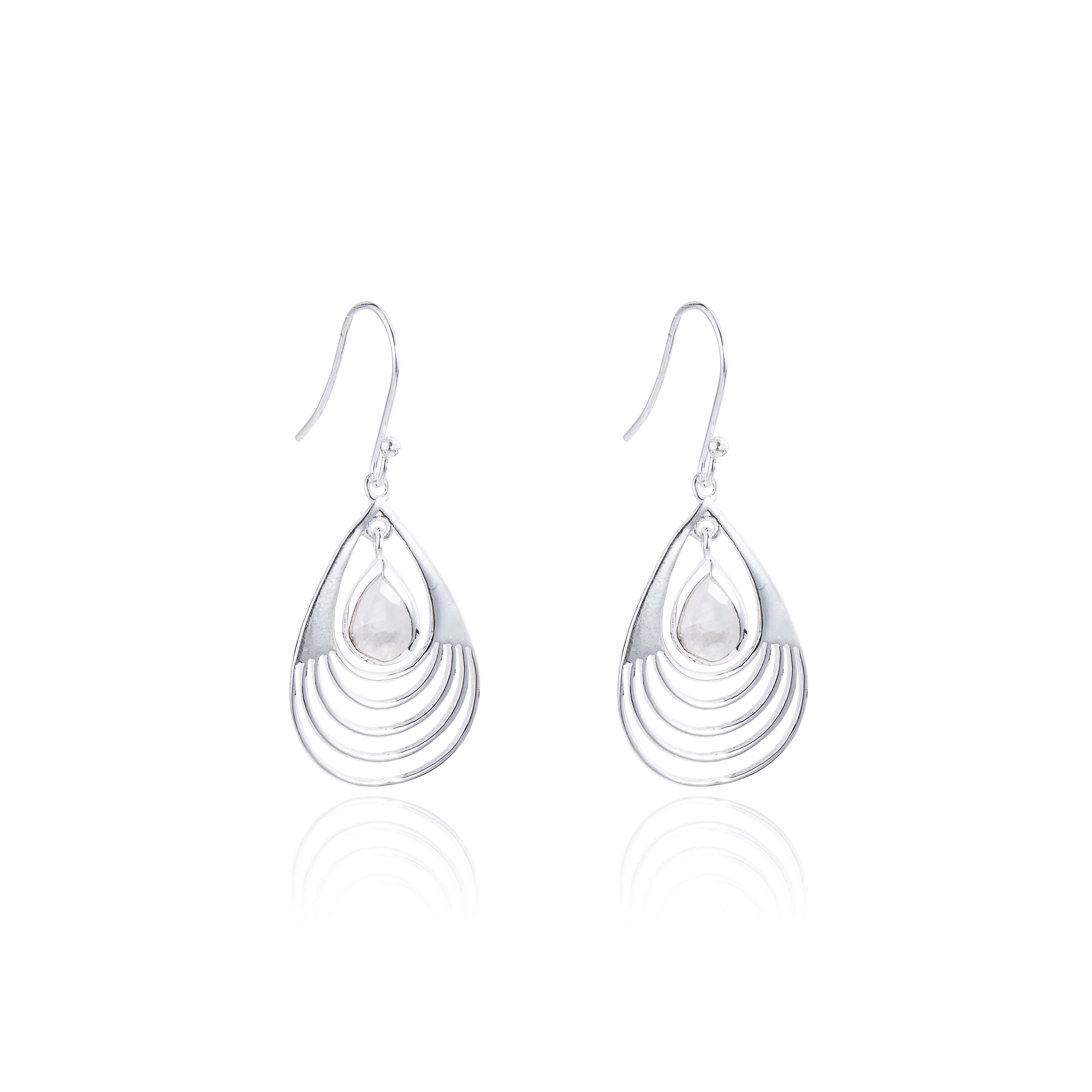 Baila Rainbow Moonstone Earrings, Sterling Silver