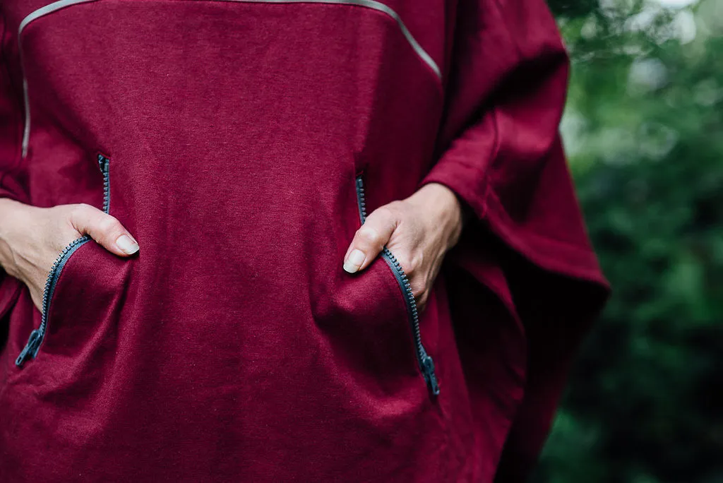 Bamboo Soft Cotton Poncho - Burgundy