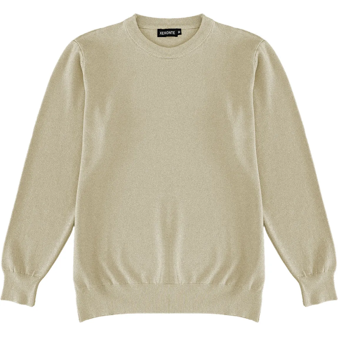 Beige Oatmeal Mens Knit Classic Crew Neck Sweater