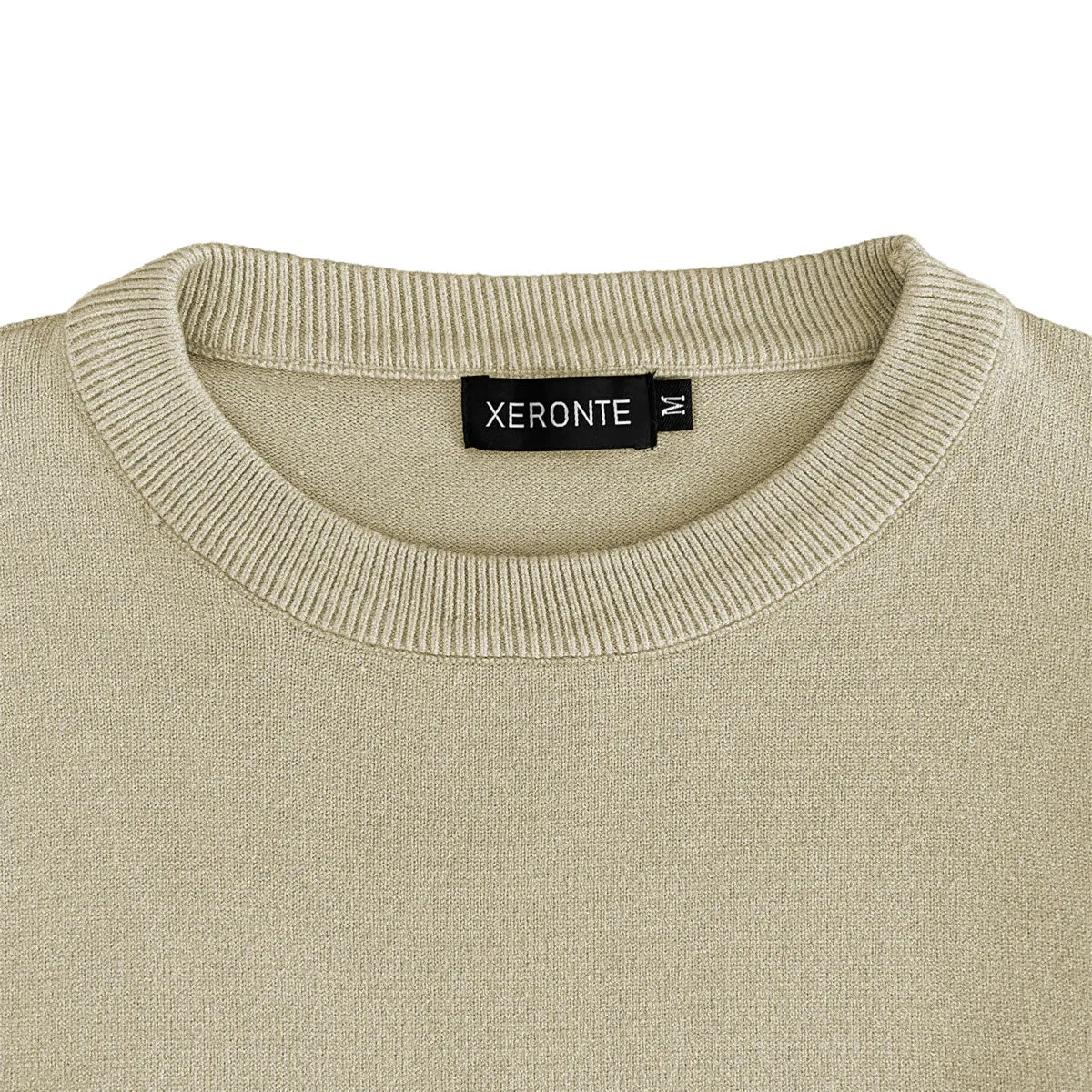 Beige Oatmeal Mens Knit Classic Crew Neck Sweater