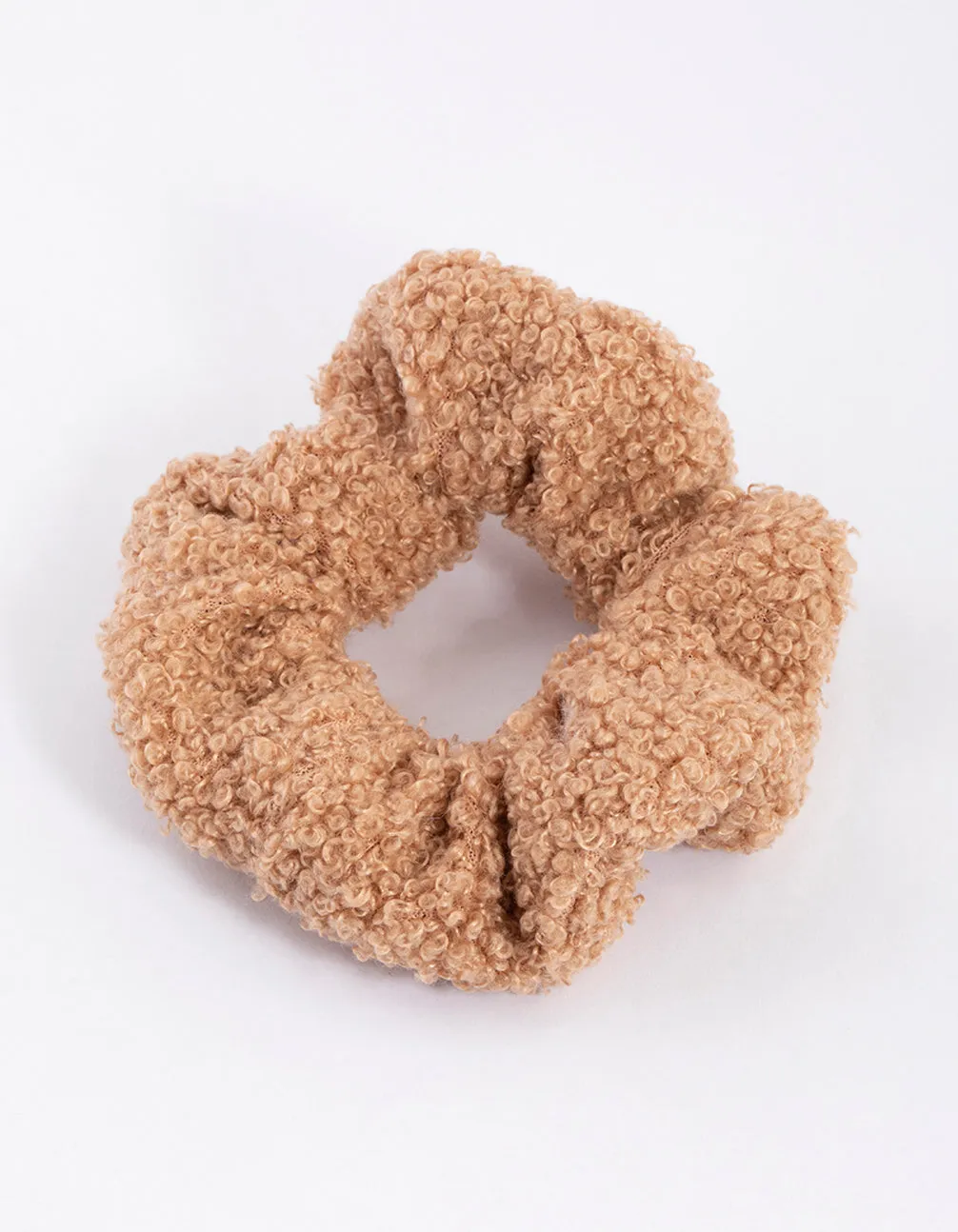 Beige Teddy Material Hair Scrunchie