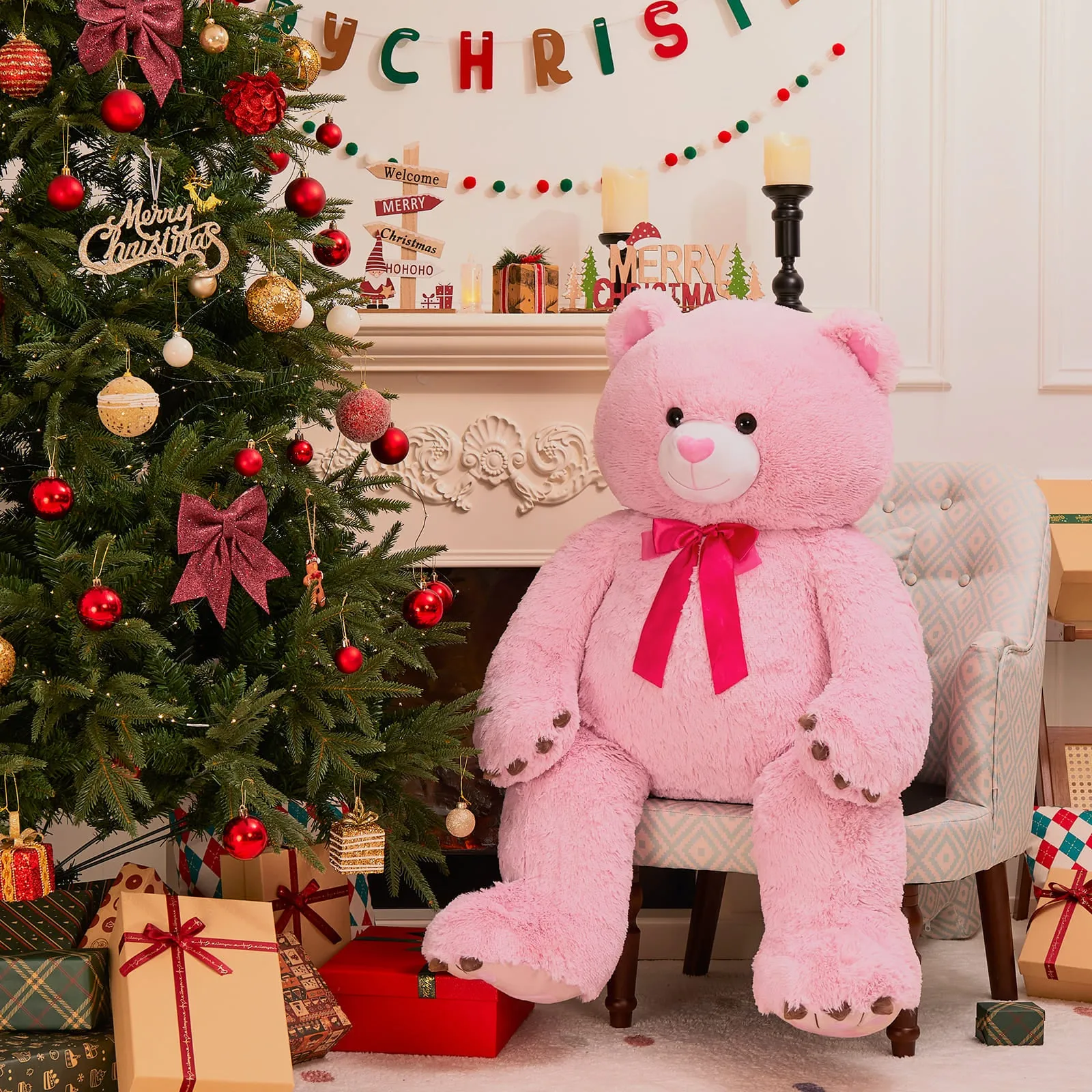 Big Teddy Bear Stuffed Animals, Pink, 4 FT