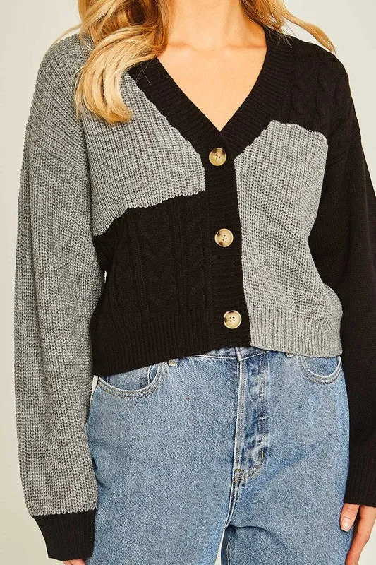 Black Color Block Sweater Cardigan