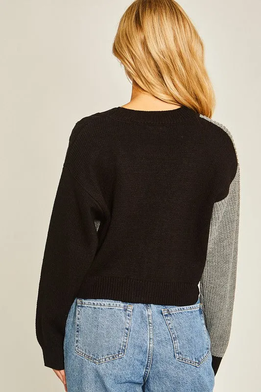 Black Color Block Sweater Cardigan