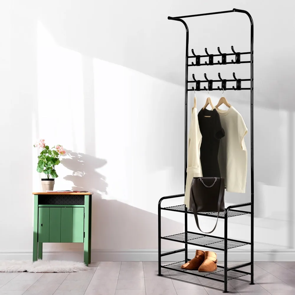 Black Metal Clothes Rack with Shelves & Hooks - Artiss