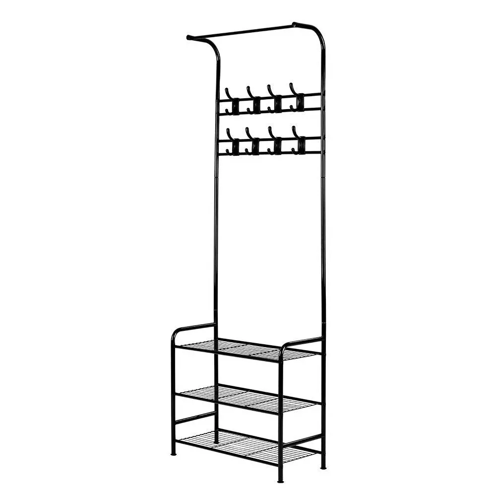 Black Metal Clothes Rack with Shelves & Hooks - Artiss