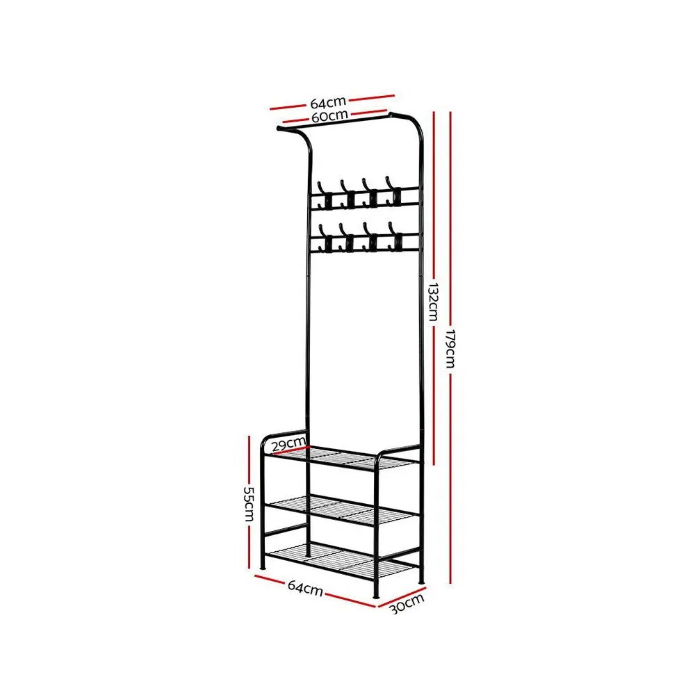 Black Metal Clothes Rack with Shelves & Hooks - Artiss