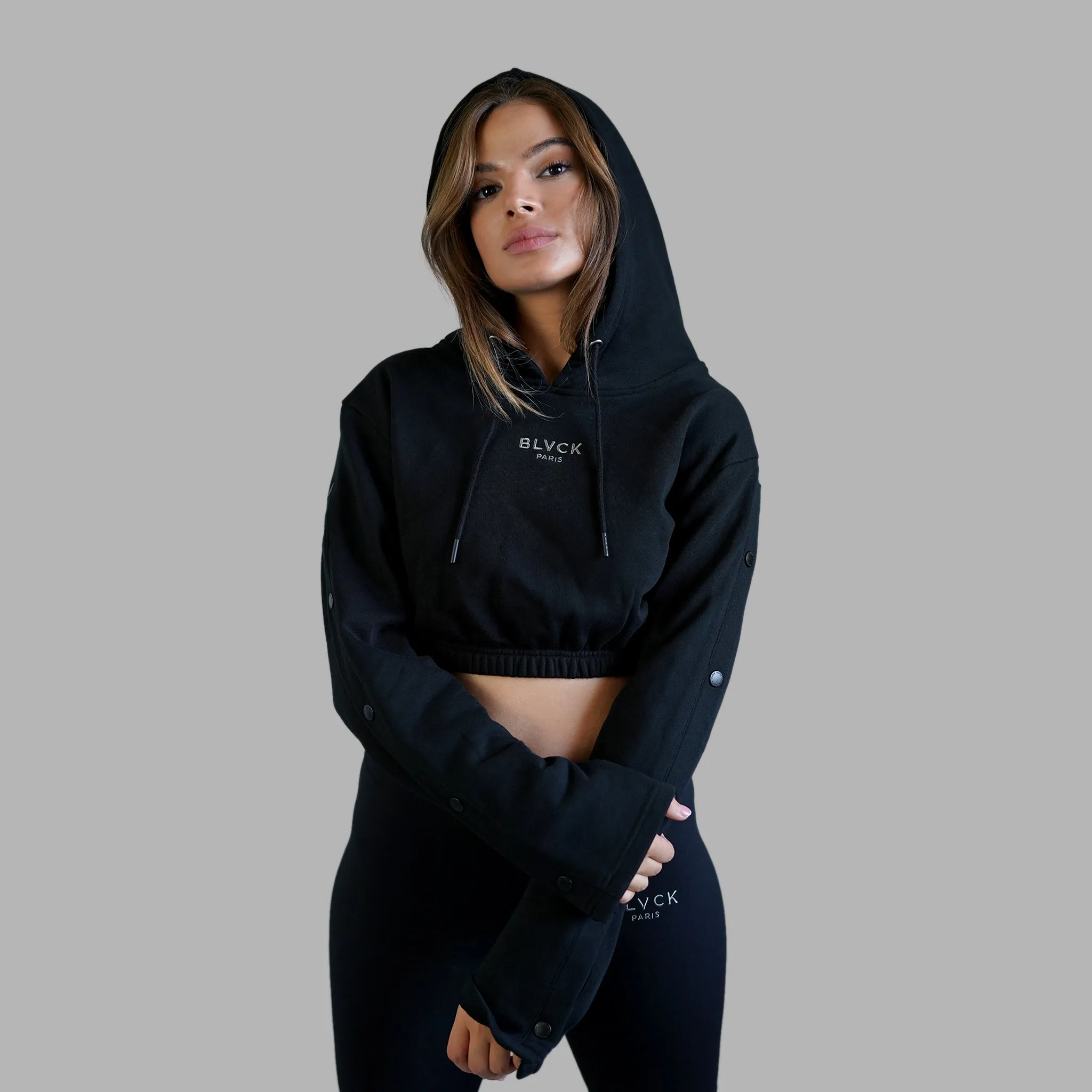 Blvck Buttoned Crop Hoodie