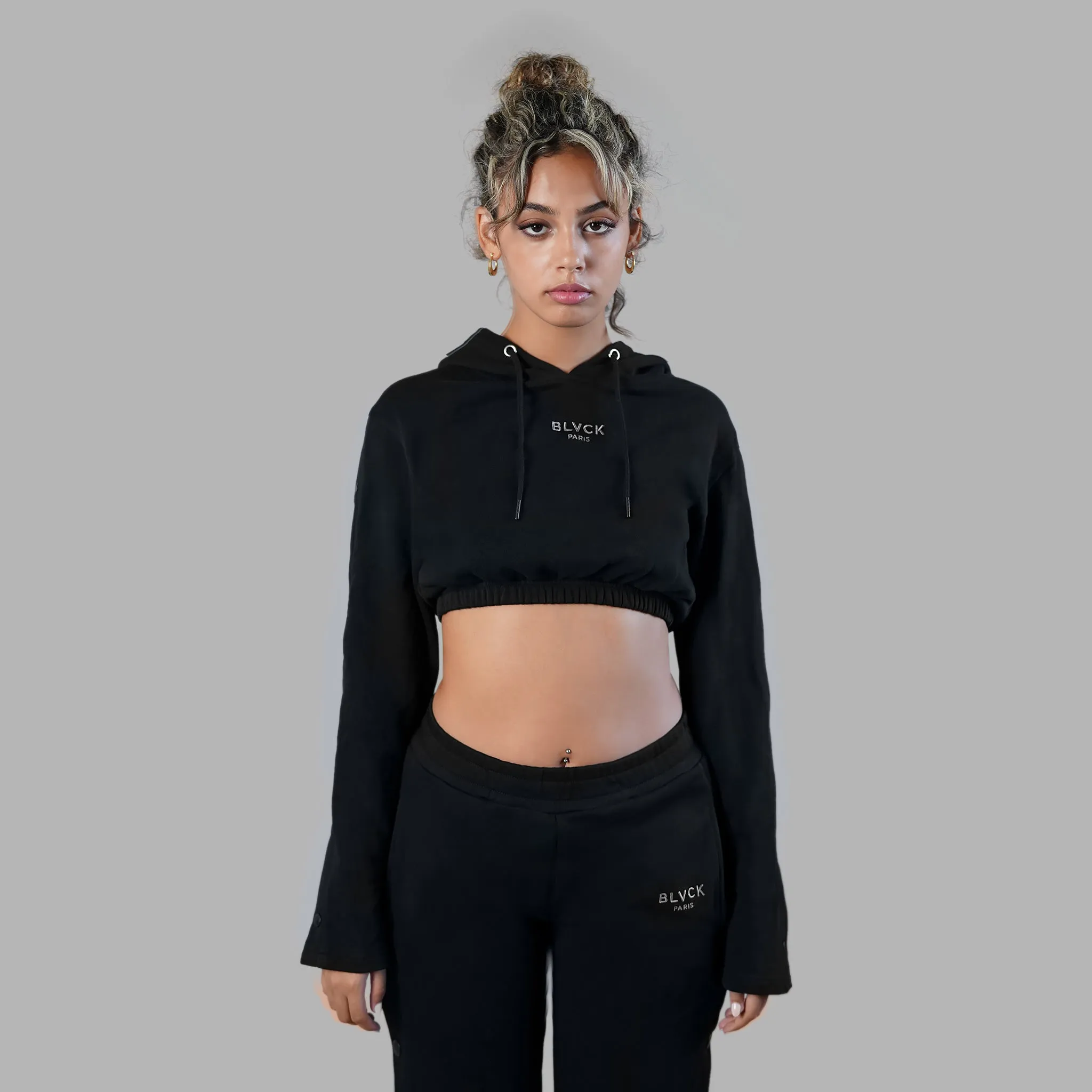 Blvck Buttoned Crop Hoodie