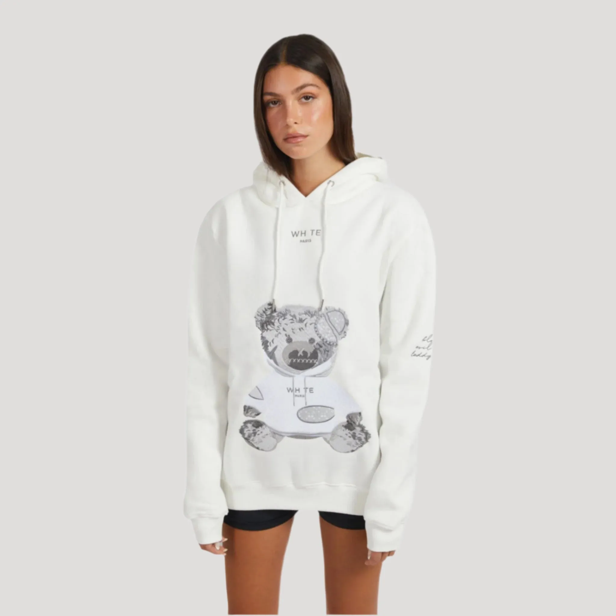 Blvck Paris - "Whte Evil Twin Teddy Bear Hoodie" - Teddy Illustration - Unisex