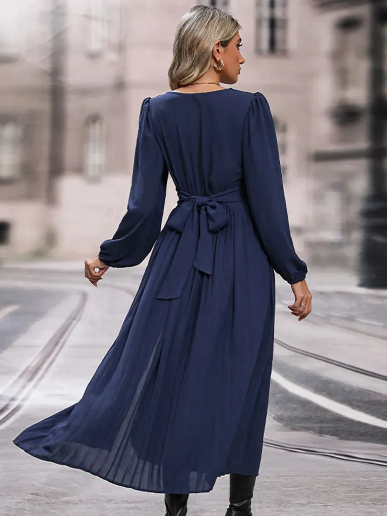 Bohemian Empire Waist Royal Blue Slit Long Sleeve Dress