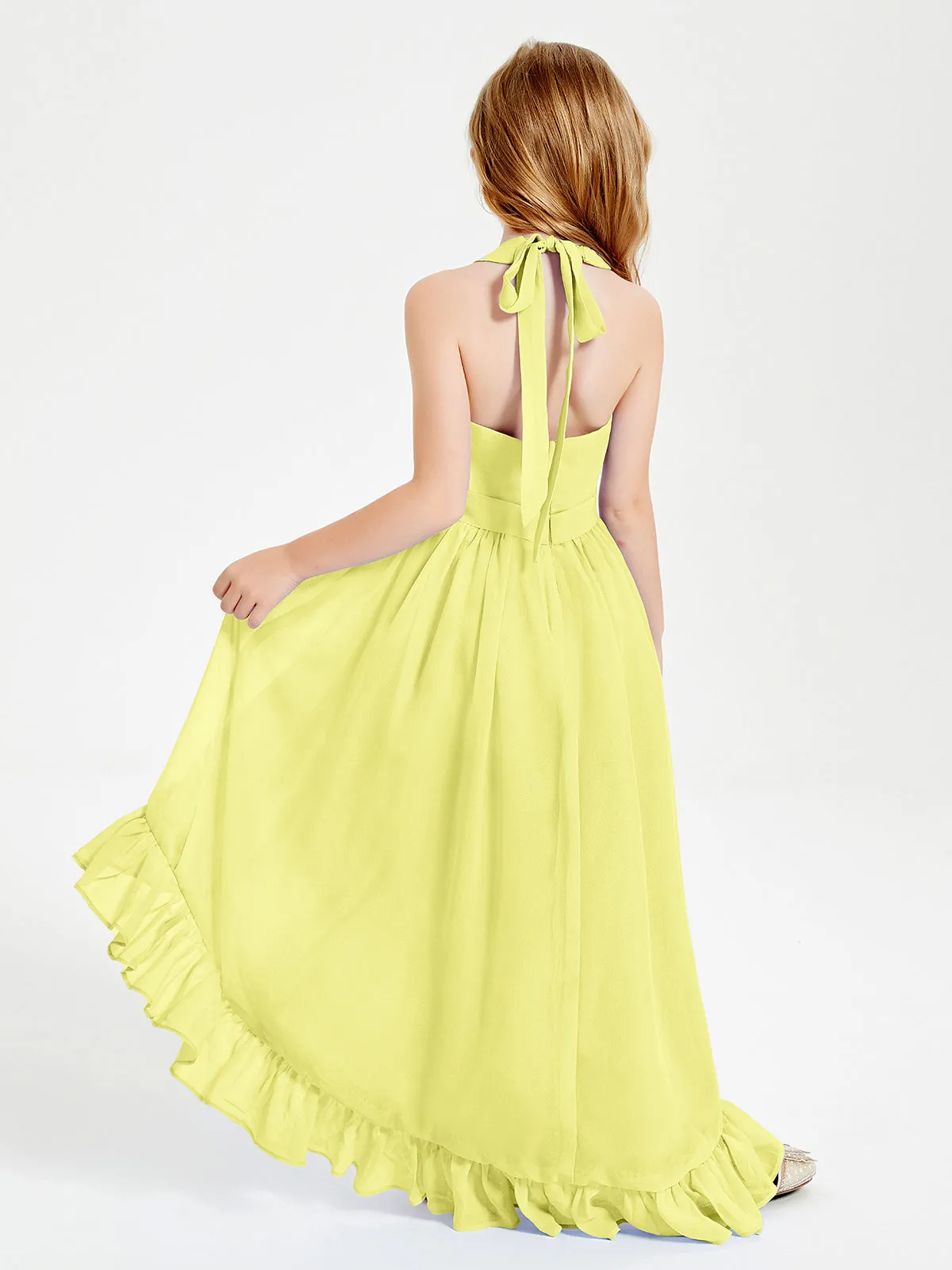 Boho Junior Bridesmaid Dresses Asymmetrical Cascading Skirt Daffodil