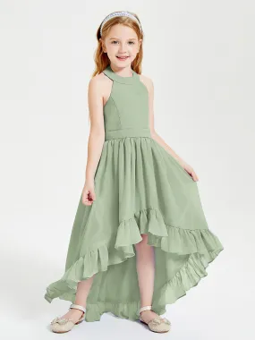 Boho Junior Bridesmaid Dresses Asymmetrical Cascading Skirt Dusty Sage