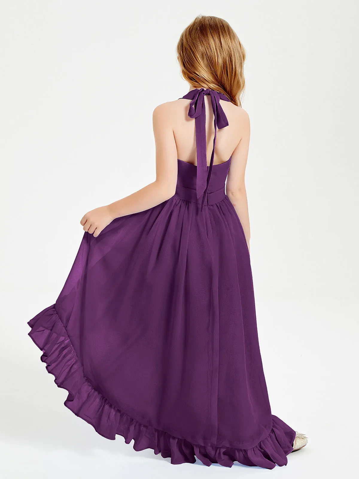 Boho Junior Bridesmaid Dresses Asymmetrical Cascading Skirt Grape