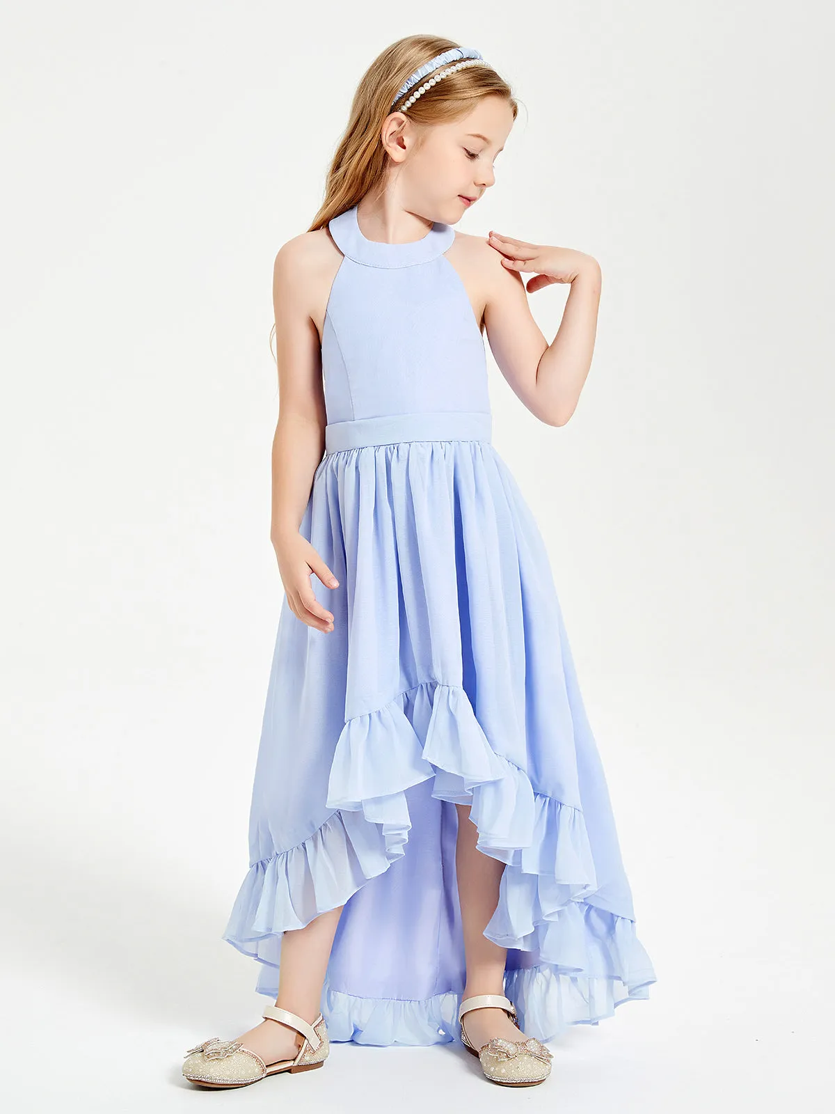 Boho Junior Bridesmaid Dresses Asymmetrical Cascading Skirt Lavender