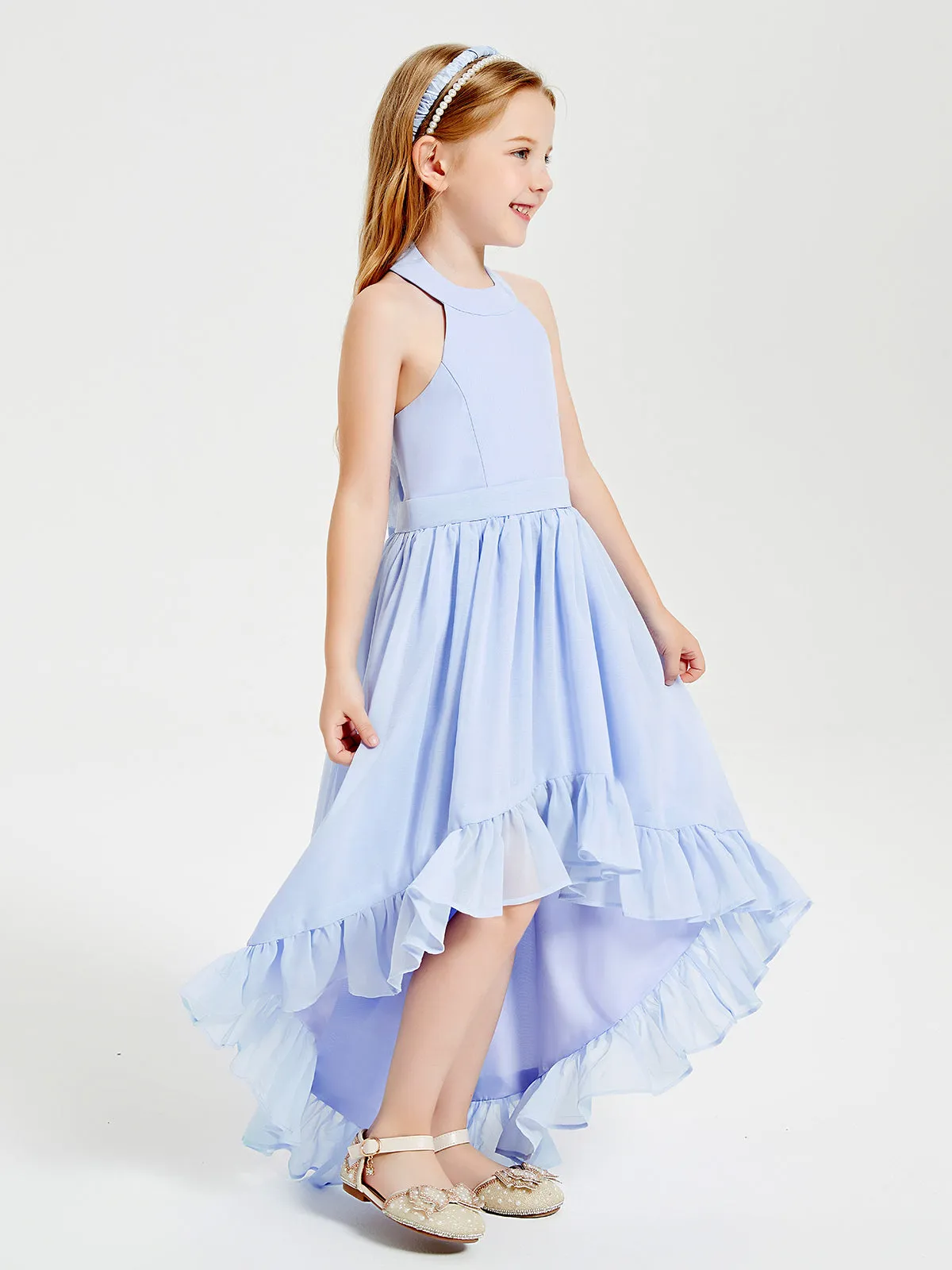 Boho Junior Bridesmaid Dresses Asymmetrical Cascading Skirt Lavender